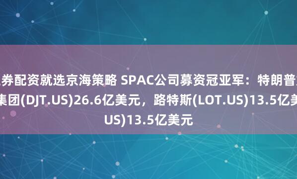 证券配资就选京海策略 SPAC公司募资冠亚军：特朗普媒体集团(DJT.US)26.6亿美元，路特斯(LOT.US)13.5亿美元